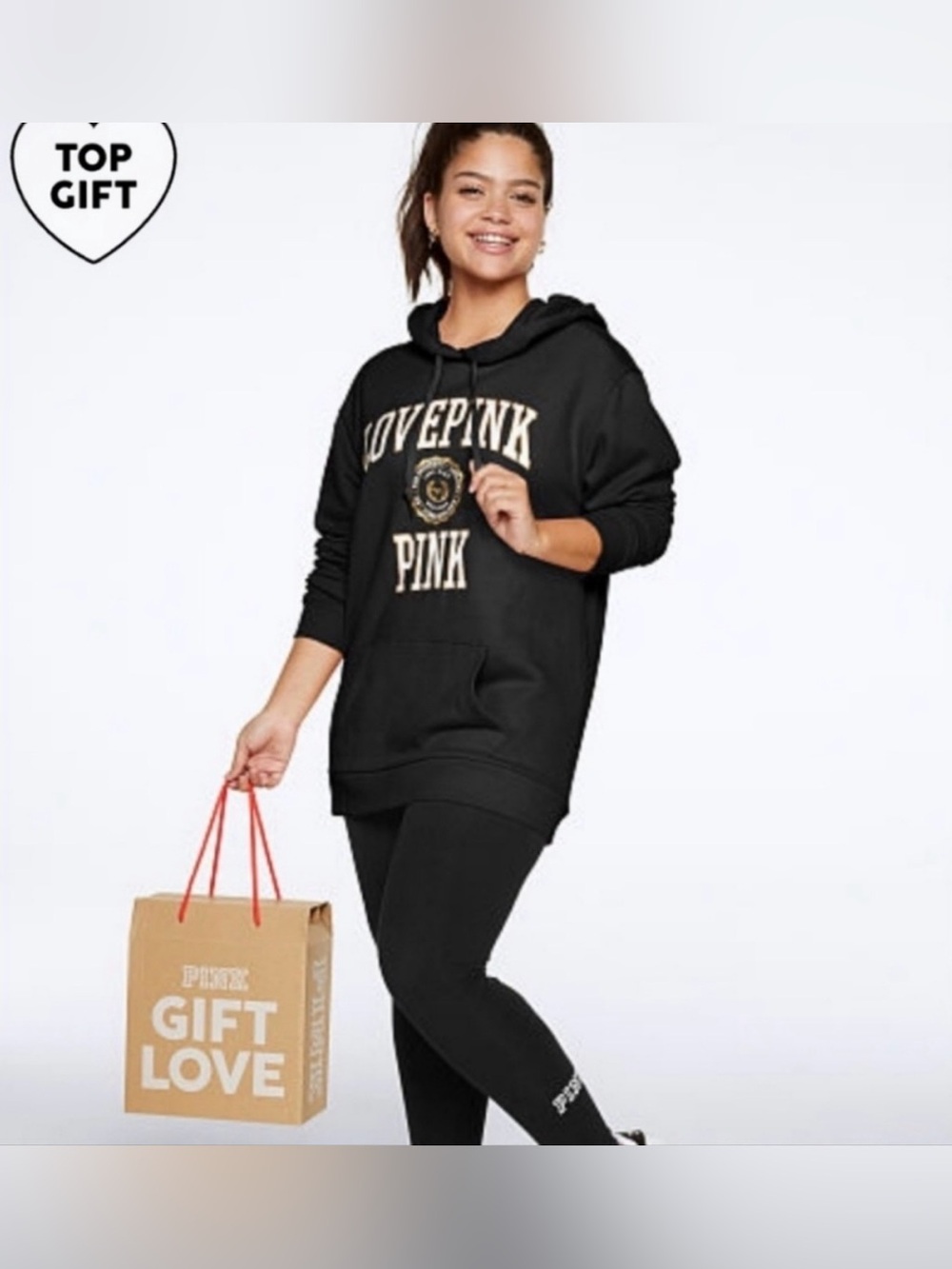 PINK Victoria's Secret Set Black Logo Crewneck Hoodie and leggings